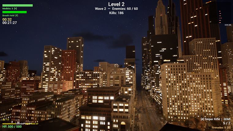Night city seen from a drone