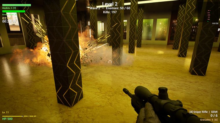 Interior at night during combat