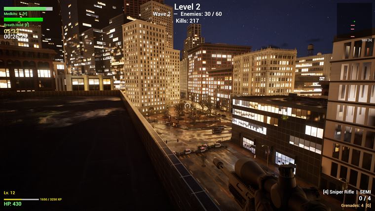 Night city rooftops